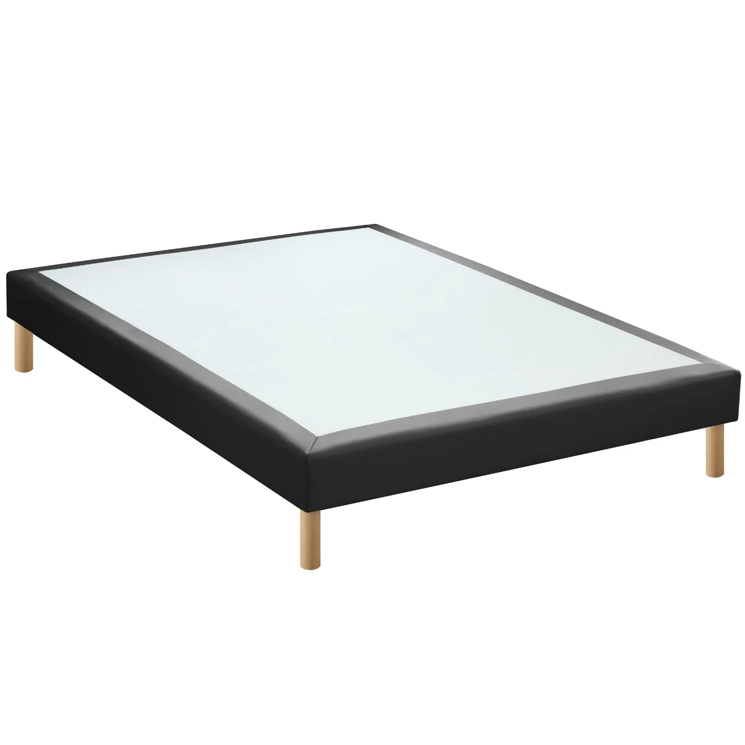 COMTE Sommier tapissier à lattes fixes simili cuir gris anthracite